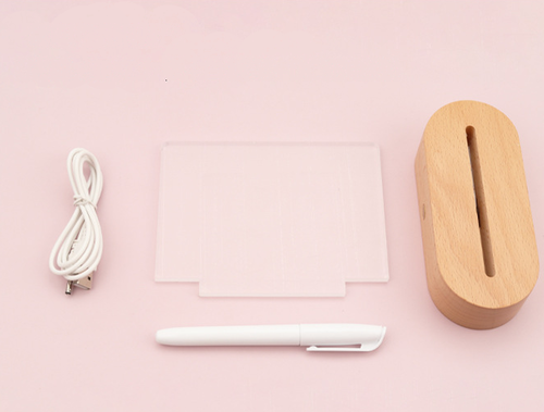 Wood Table Night Lamp with Message Board