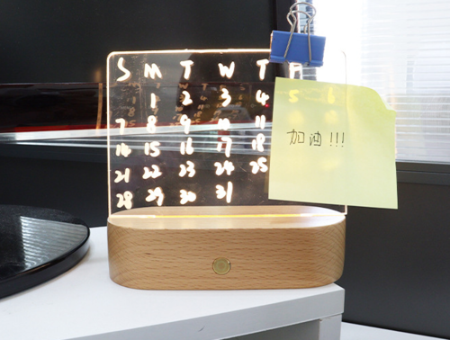Wood Table Night Lamp with Message Board